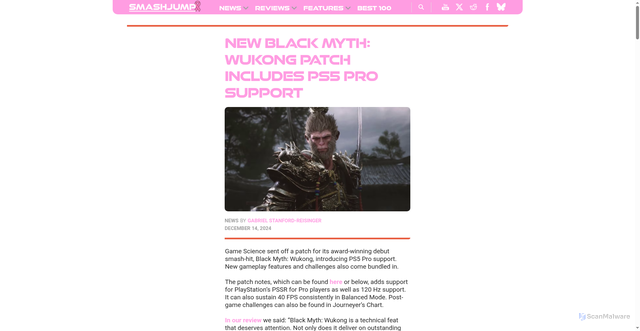 Security scan screenshot of https://www.smashjump.com/news/new-black-myth-wukong-patch-includes-ps5-pro-support/