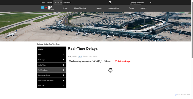 Security scan screenshot of https://flychicago.com/business/media/delays/pages/default.aspx