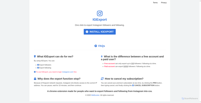 Security scan screenshot of https://igexport.getwebooster.com