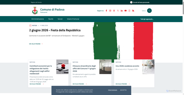 Security scan screenshot of https://www.comune.padova.it