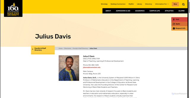 Security scan screenshot of https://bowiestate.edu/directories/faculty-and-staff-directory/jldavis.php