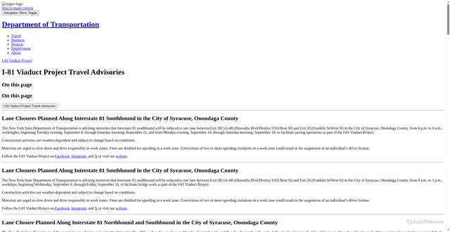 Security scan screenshot of https://webapps.dot.ny.gov/i-81-travel-advisories