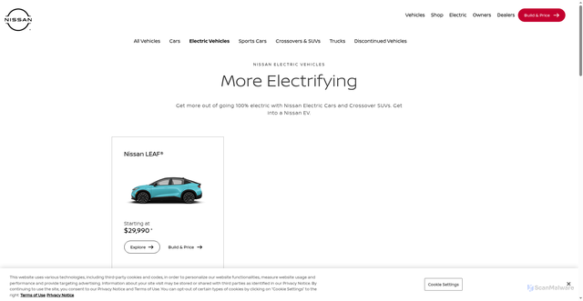 Security scan screenshot of https://www.nissanusa.com/vehicles/electric-cars.html