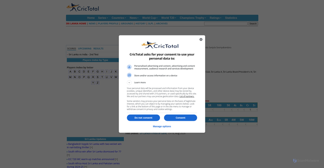 Security scan screenshot of https://sri-lanka.crictotal.com/profile/pasindu-sooriyabandara.php