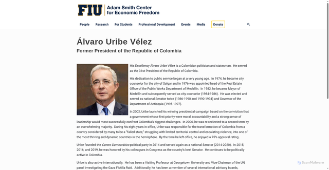 Security scan screenshot of https://freedom.fiu.edu/alvaro-uribe-velez/