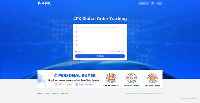 Security scan screenshot of https://track.4px.com/