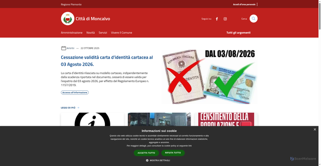 Security scan screenshot of https://www.comune.moncalvo.at.it/it