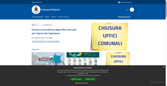 Security scan screenshot of https://www.comune.nereto.te.it/it