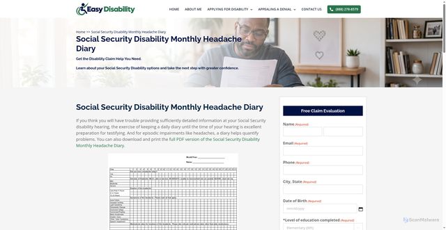 Security scan screenshot of https://easydisability.com/monthly-headache-diary/