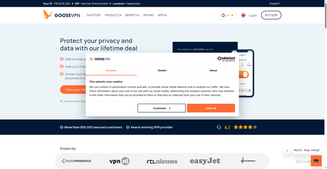 Security scan screenshot of https://goosevpn.com