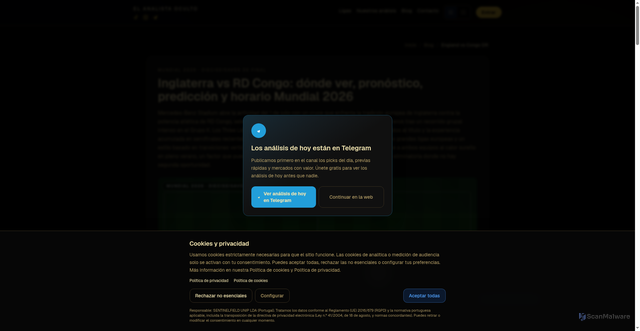 Security scan screenshot of https://www.elanalistaoculto.com/blog/mundial-2026/england-vs-congo-dr-dieciseisavos-mundial-2026