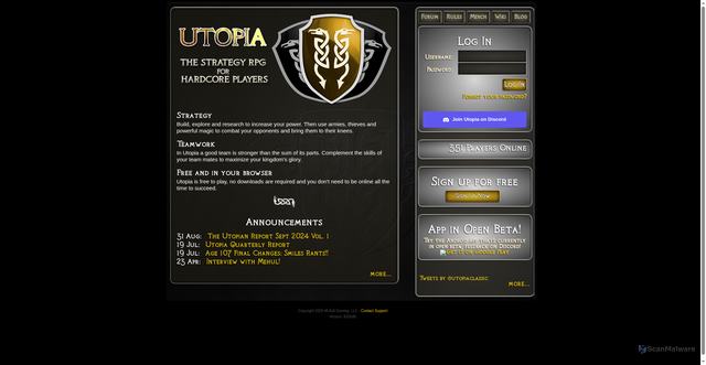 Security scan screenshot of https://utopia-game.com