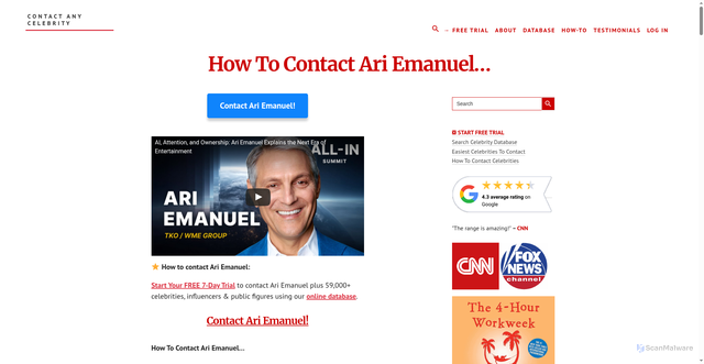Security scan screenshot of https://contactanycelebrity.com/cac/contact-ari-emanuel/