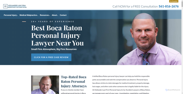 Security scan screenshot of https://www.hollanderlawfirm.com/boca-raton-personal-injury-lawyer/