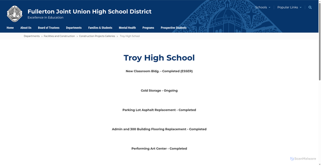Security scan screenshot of https://www.fjuhsd.org/troy-high-school