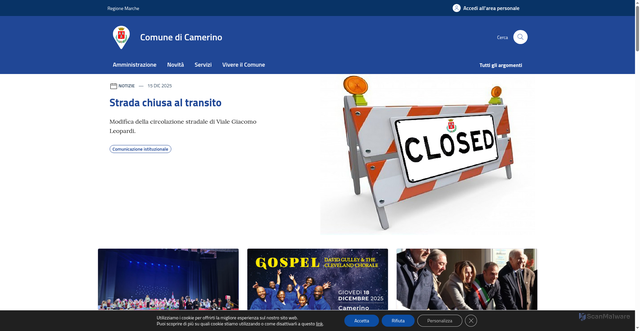 Security scan screenshot of https://www.comune.camerino.mc.it/