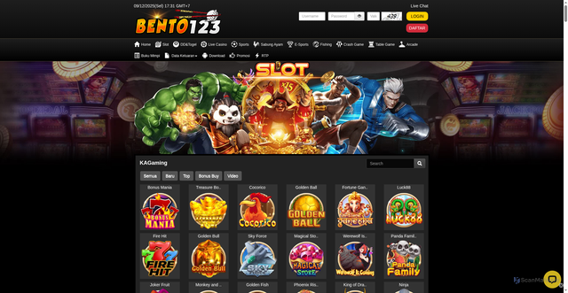 Security scan screenshot of https://noindexpakbento123.lol/desktop/game/slot/kagaming