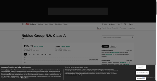 Security scan screenshot of https://www.cnn.com/markets/stocks/NBIS