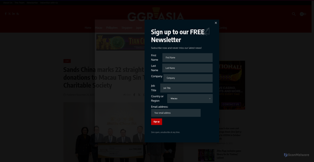 Security scan screenshot of https://www.ggrasia.com/sands-china-marks-22-straight-years-of-donations-to-macau-tung-sin-tong-charitable-society