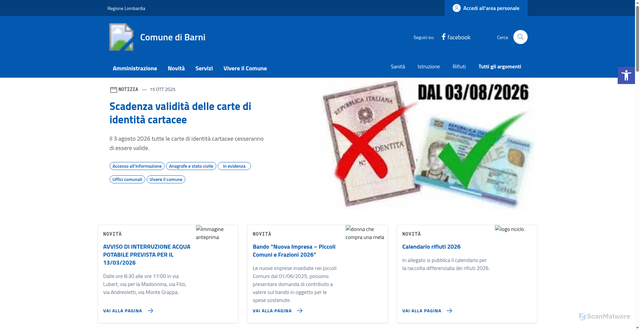 Security scan screenshot of https://www.comune.barni.co.it