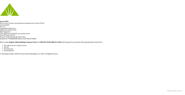 Security scan screenshot of https://onepassauth.regions.com