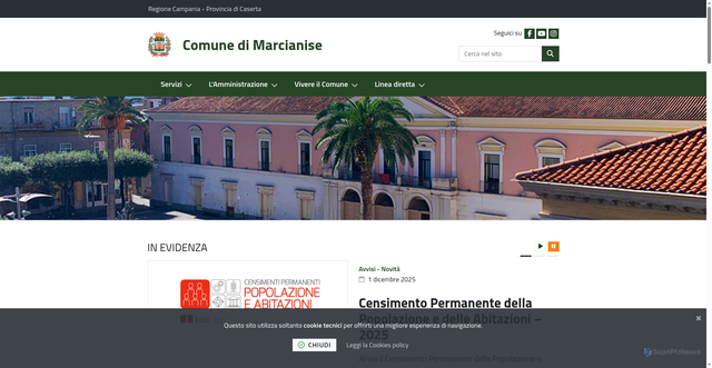 Security scan screenshot of https://www.comune.marcianise.ce.it/it-it/home