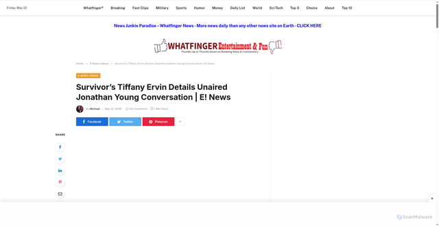 Security scan screenshot of https://entertainment.whatfinger.com/survivors-tiffany-ervin-details-unaired-jonathan-young-conversation-e-news/