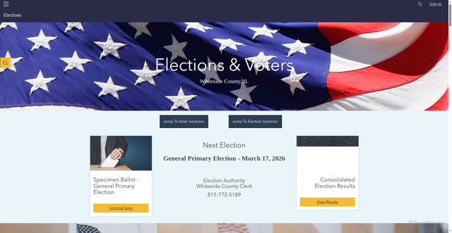 Security scan screenshot of https://www.whitesidecountyil-elections.gov/