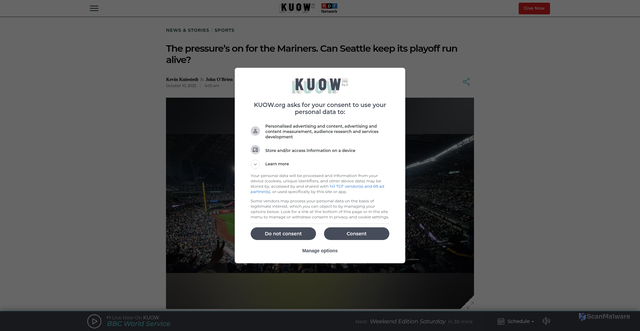 Security scan screenshot of https://www.kuow.org/stories/the-pressure-s-on-for-the-mariners-can-seattle-keep-its-playoff-run-alive