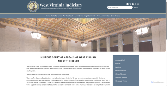 Security scan screenshot of http://www.courtswv.gov/appellate-courts/supreme-court-of-appeals/about-the-court