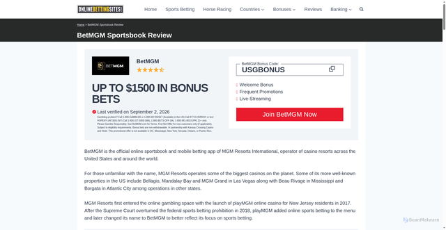 Security scan screenshot of https://www.onlinebettingsites.com/reviews/betmgm/