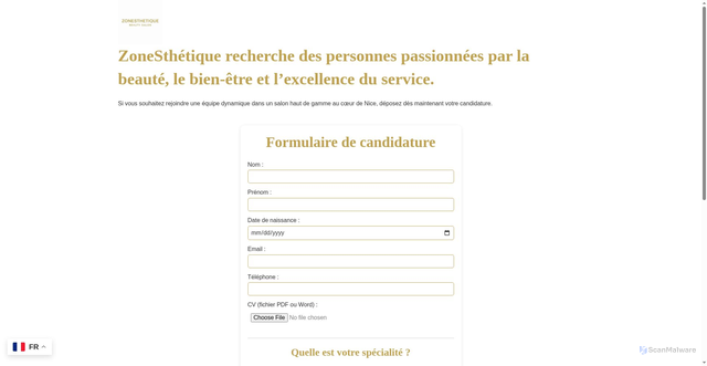 Security scan screenshot of https://candidaturezonesthetique.fr/