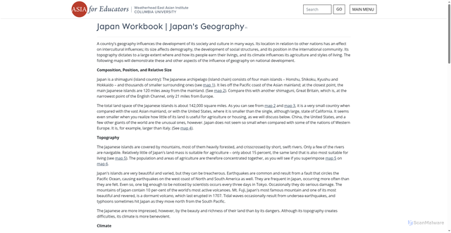 Security scan screenshot of https://afe.easia.columbia.edu/japan/japanworkbook/geography/japgeo.html
