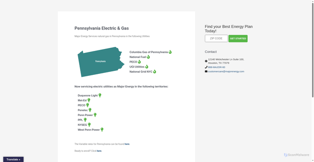 Security scan screenshot of https://majorenergy.com/areas/pa/