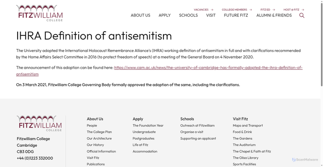 Security scan screenshot of https://www.fitz.cam.ac.uk/ihra-definition-antisemitism