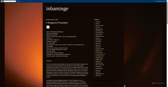 Security scan screenshot of http://inbaminge.blogspot.com/2011/01/k-bhagyaraj-filmography.html