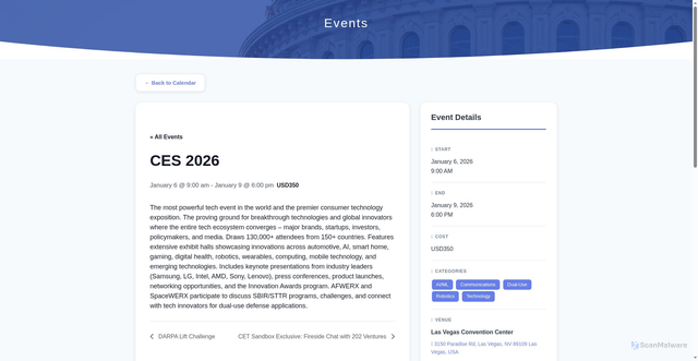 Security scan screenshot of https://cetsandbox.com/event/ces-2026/