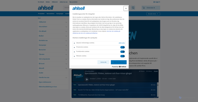 Security scan screenshot of https://www.ahlsell.se/ahlsellpodden?utm_campaign=Veckans+V%c3%a4rsting++v41+-+Insexnyckelsatser+2+st&utm_medium=Ahlsell+Erbjudande&utm_source=BizWizard