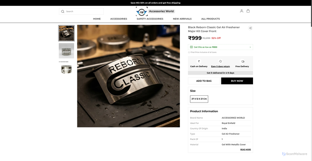 Security scan screenshot of https://accessoriezworld.com/Black-Reborn-Classic-Gel-Air-Freshener-Major-Kit-Cover-Front/catalogue/aprP-Yqr/eSELsGwb