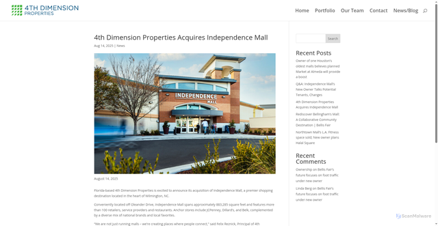 Security scan screenshot of https://4d-properties.com/4th-dimension-properties-acquires-independence-mall/