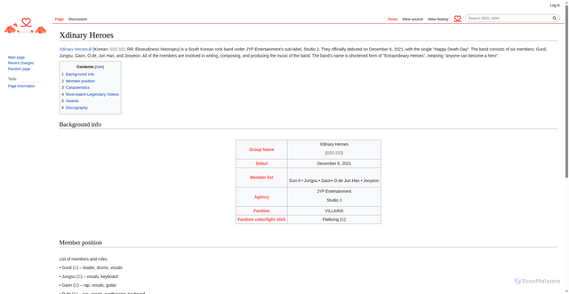 Security scan screenshot of https://www.myloveidol.com/wiki/en/index.php?title=Xdinary_Heroes