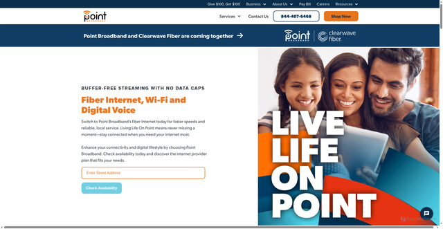 Security scan screenshot of https://www.point-broadband.com/
