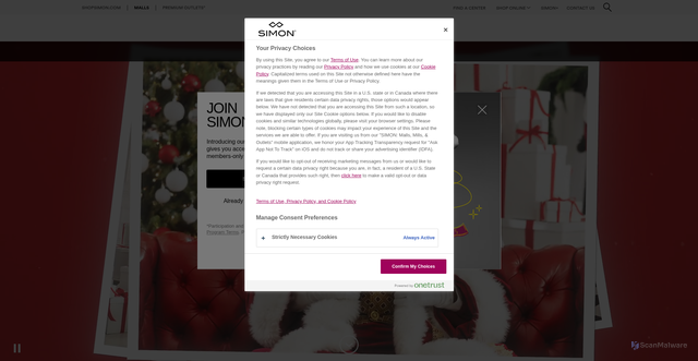 Security scan screenshot of https://www.simon.com/