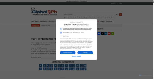 Security scan screenshot of https://globalrph.com/rx-list/cymbalta-drug/