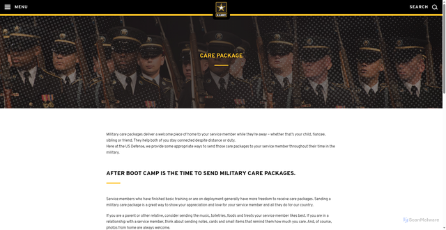 Security scan screenshot of https://usamil-hq.online/care-package