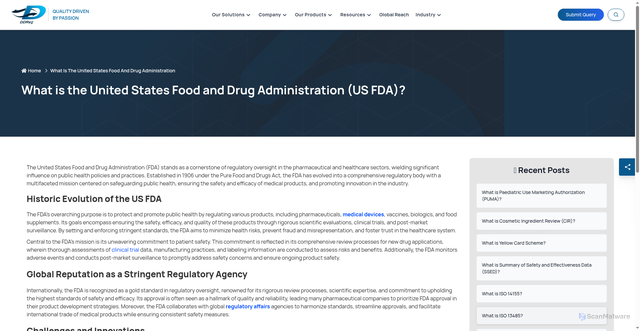 Security scan screenshot of https://www.ddregpharma.com/what-is-the-united-states-food-and-drug-administration