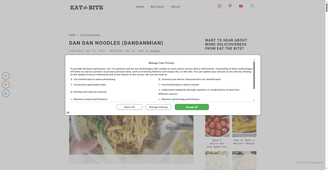 Security scan screenshot of https://eatthebite.com/dan-dan-noodles-dandanmian/