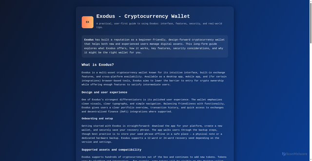 Security scan screenshot of https://exoduswalletcc.pages.dev/%22%3EExodus