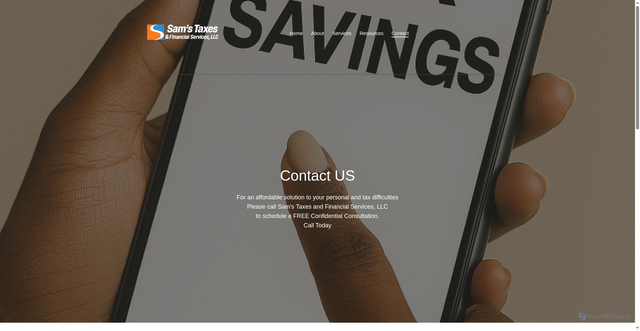 Security scan screenshot of https://samstaxes.pages.dev/contact.html