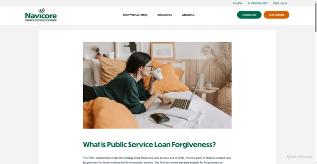 Security scan screenshot of https://navicoresolutions.org/resources/blog/what-is-public-service-loan-forgiveness
